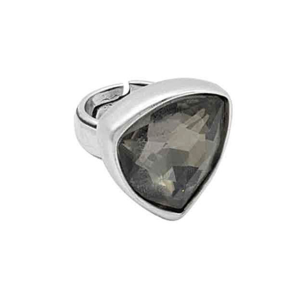 Triangle silver ring large grey crystal