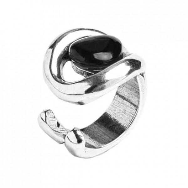 Black beaded silver ring