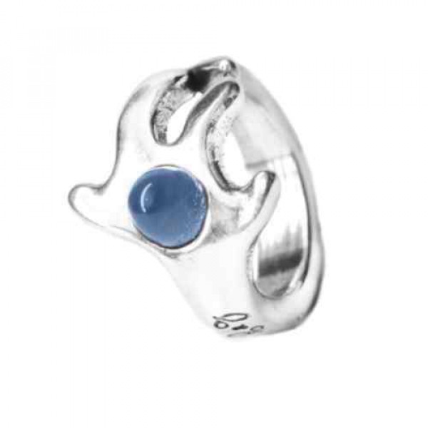 Blue beaded silver ring