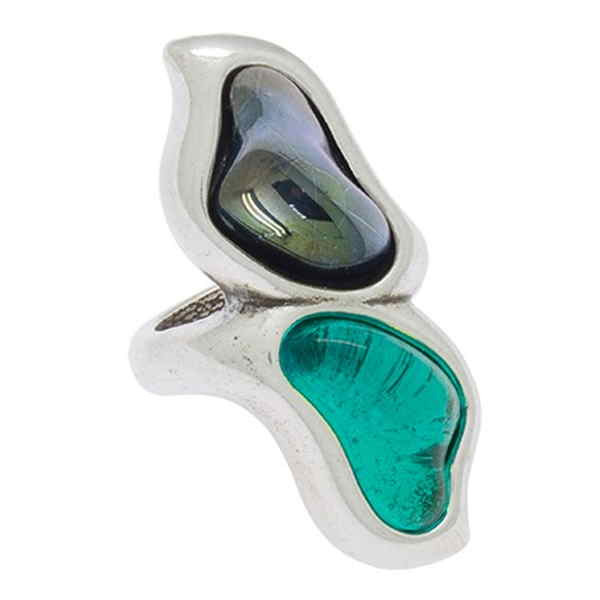 Double Silver Ring Turquoise Crystal