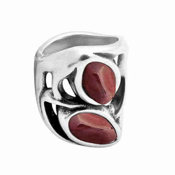 Double Beaded Silver Ring Bordeaux