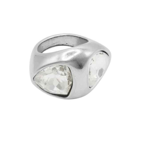 Bague à double cristal transparente