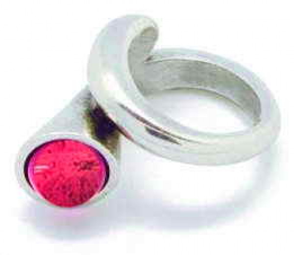 Curved ring pink resin stone