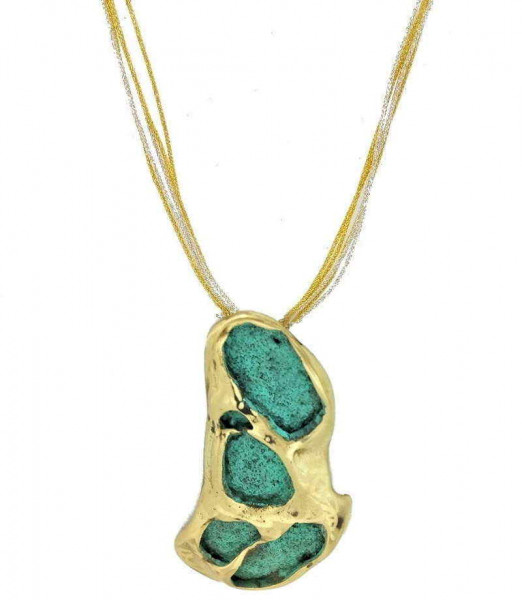 Collier Pendentif Bronze turquoise Incurvé