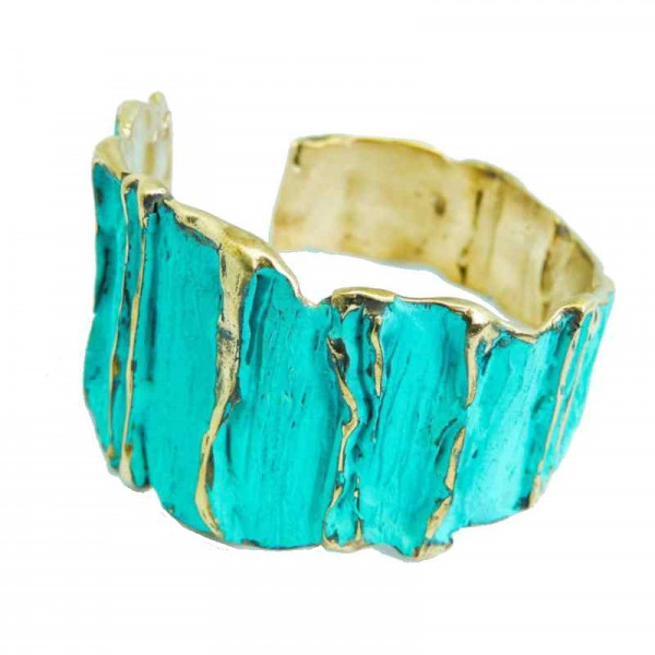 Bracelet Turquoise Bronze Rayures Dorées