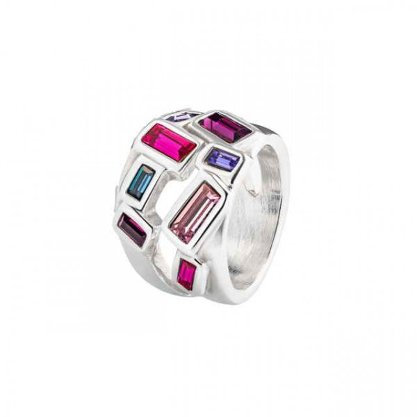 Silver ring multi colored crystals
