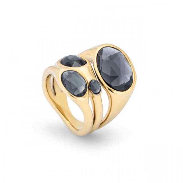 Gold ring four gray crystals