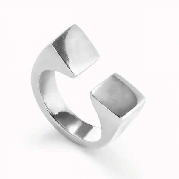 Doppel Viereck Silber Ring