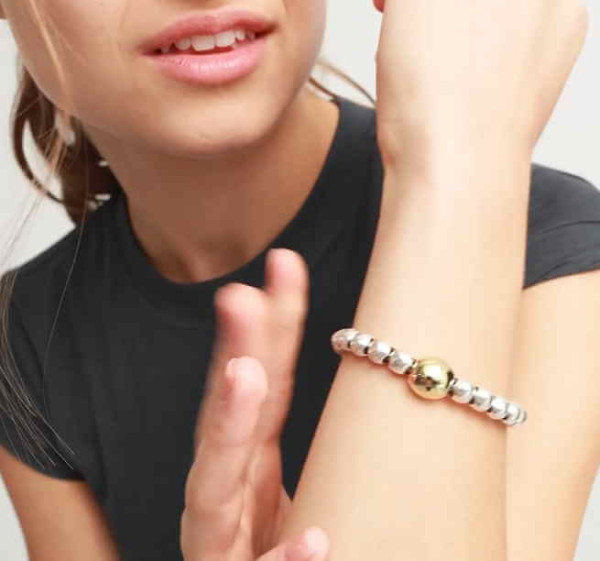 Silver Pearl Bracelet Gold Centerpiece