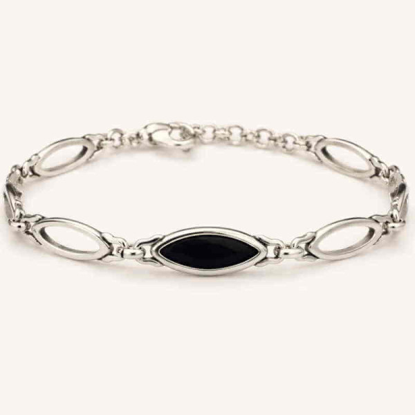 Pulsera Eslabones Ovales Cristales Negro