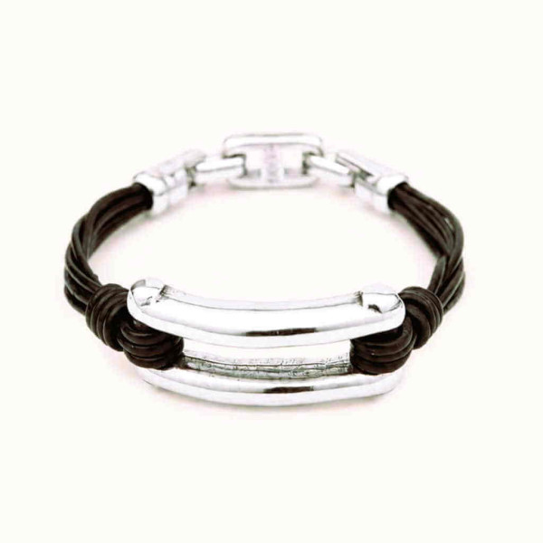 Pulsera Cuero Abalorio Rectangular