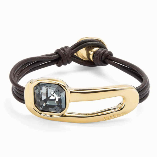Black Crystal Gold Leather Bracelet