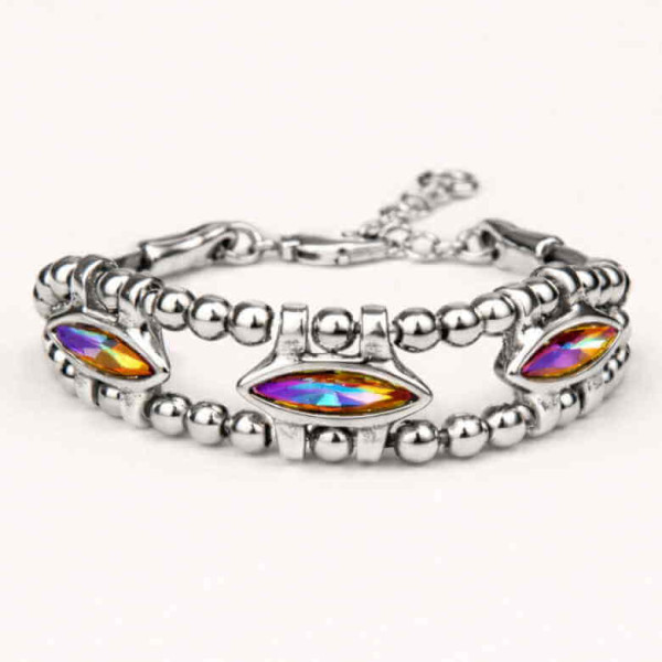 Pulsera Cristal Tres Elipses Rosa