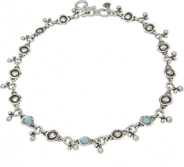 Collier Perles Argent Cristaux Turquoise