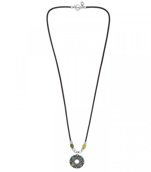 Long Collier Cuir Pendentif Turquoise