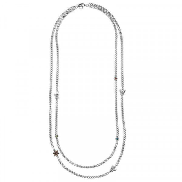 Long Silver Chain Charm Necklace