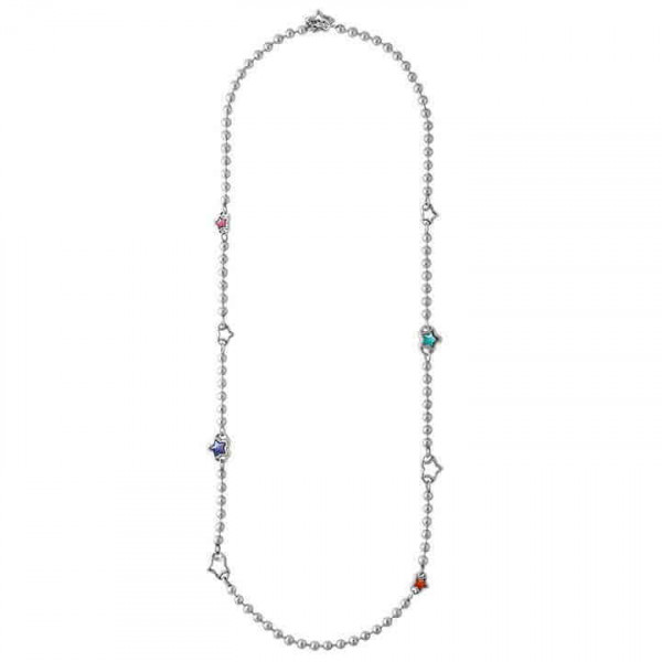 Pearl Necklace Multicolored Star Pendants