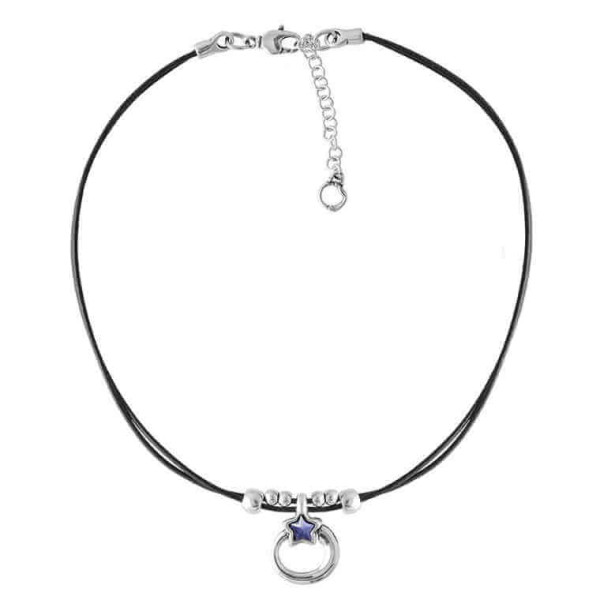 Collar cuero colgante estrella azul