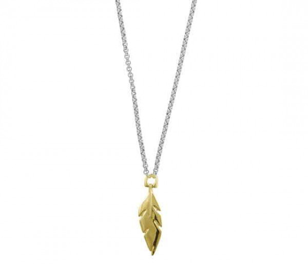 Feather gold pendant silver necklace