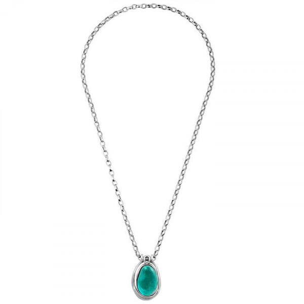 Sautoir Argent Médaillon Cristal Turquoise