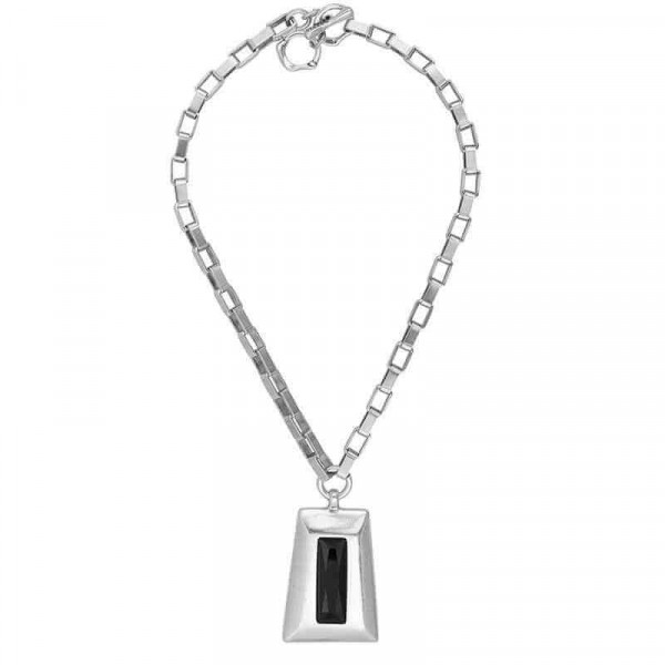 Geometric black crystal pendant chain necklace