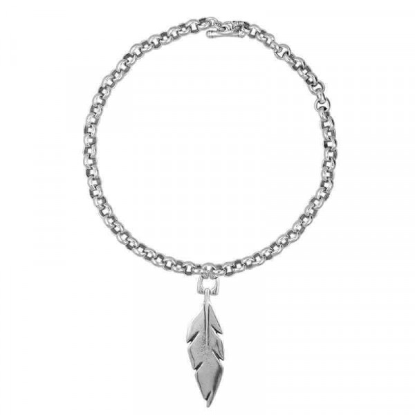 Feather pendant silver necklace