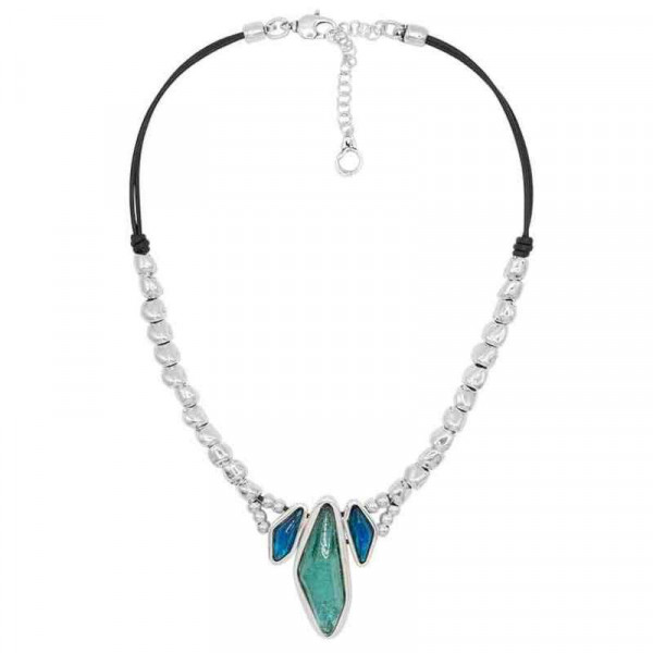 Collier Court 3 Cristaux Bleu