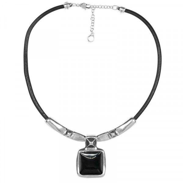 Collier Cuir Pendentif Carre Noir