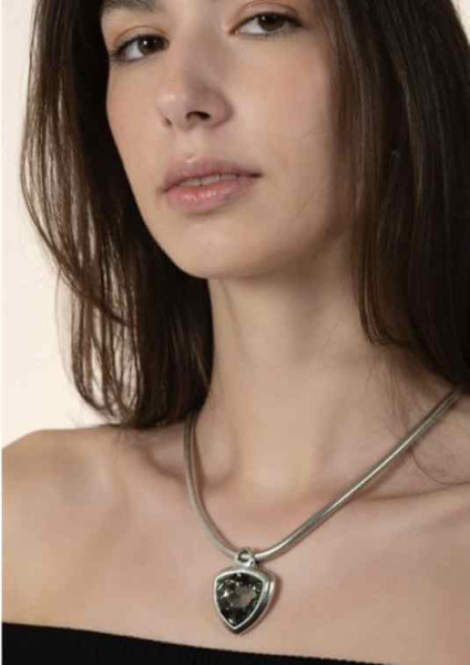 Silber Schlangen Halskette  Grauer Anhänger