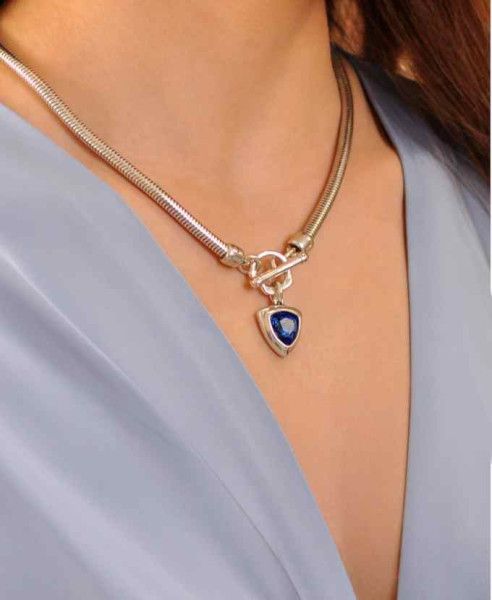 Collier Pendentif Cristal Triangle Bleu