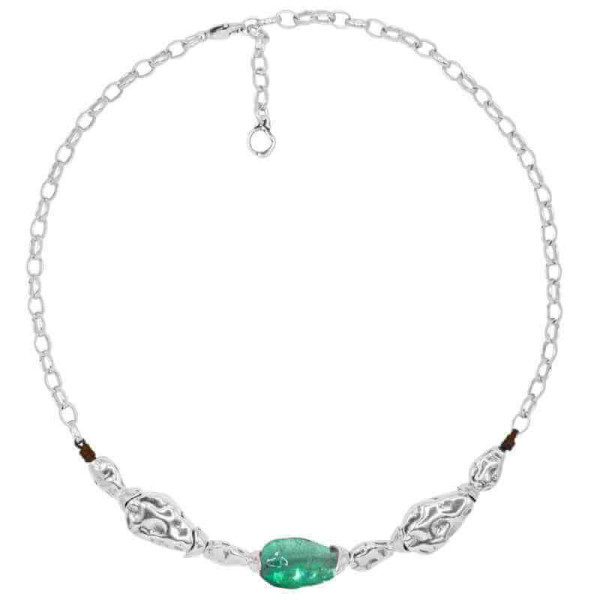 Silver Necklace Turquoise Murano Bead