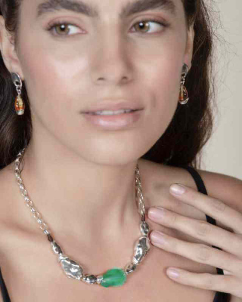 Silver Necklace Turquoise Murano Bead