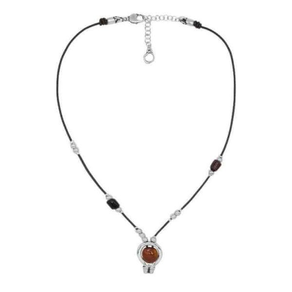Collar Largo Cuero Colgante Coral