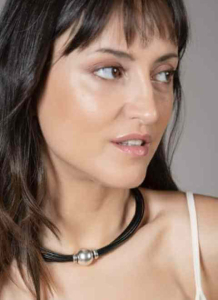 Collier Cuir Boule Argent