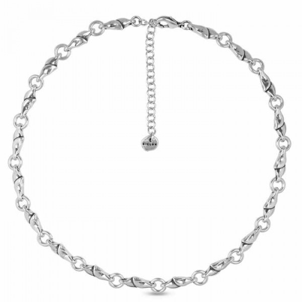 Collier Court Breloques Feuilles Argent