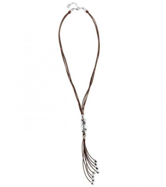 Necklace Dangling Leather Cords Silver Beads