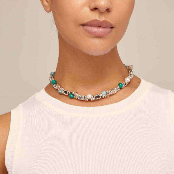 Leather Choker Silver Colorful Beads