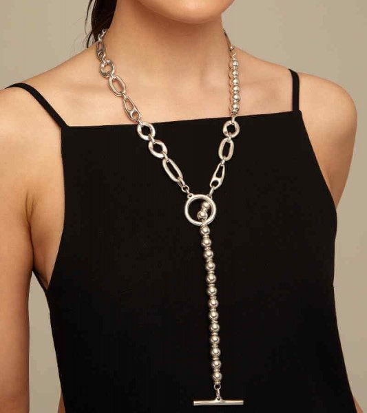 Chain Necklace Round Silver Beads