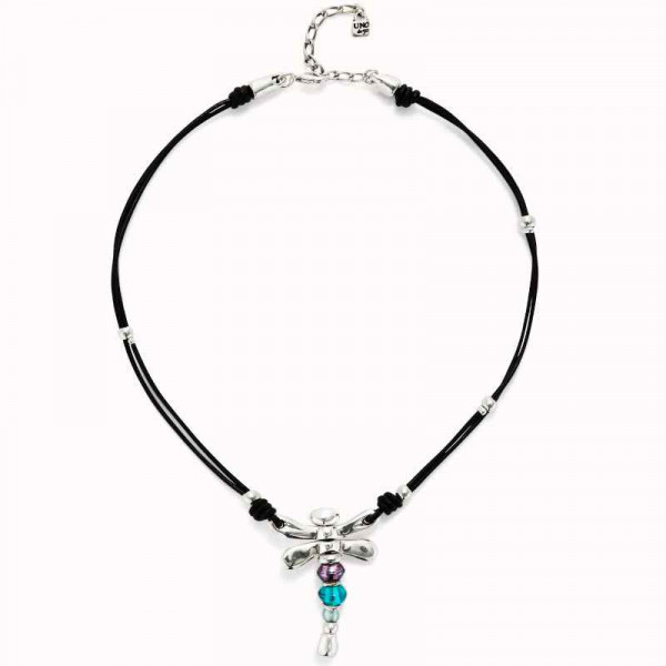 Collier cuir noir libellule