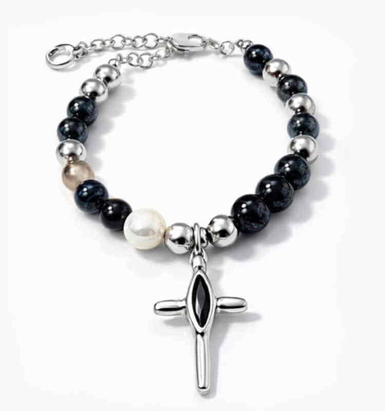 Cross Pendant Bracelet Opaque Beads