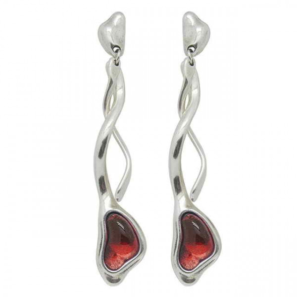 Long twisted earrings red bead