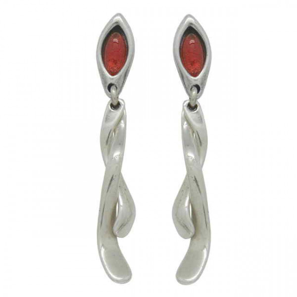 Red earrings curved dangling sticks