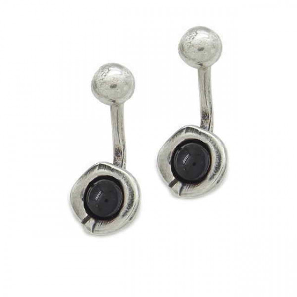 Short black silver teardrop earrings