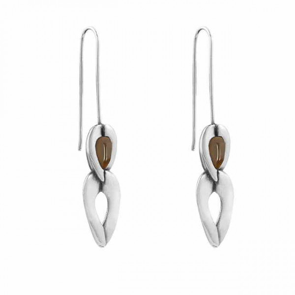 Fish Hook Earrings Cognac Leaf Crystal