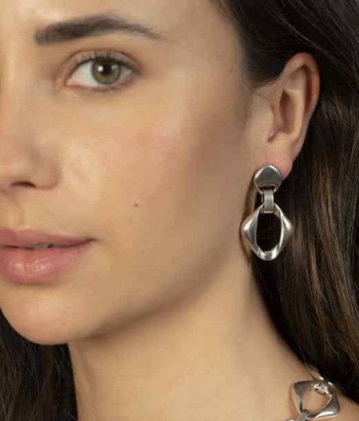 Silver earrings hoop rhombus shaped