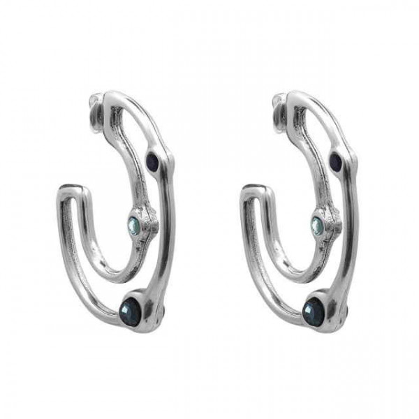 Circle silver earrings blue crystal