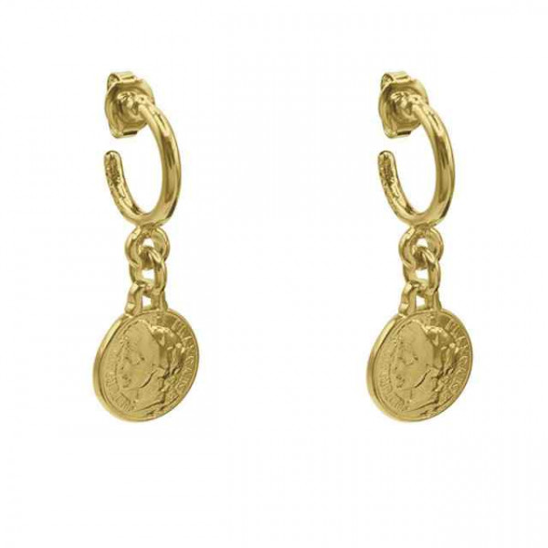 Boucles d'oreilles pendantes or pièces monnaie