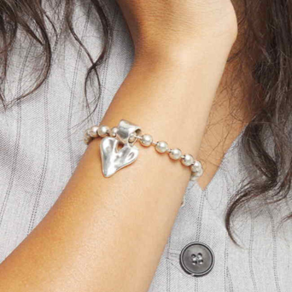 Bracelet perles argent pendentif cœur