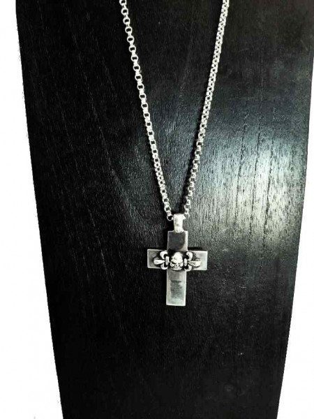 Sterling Silver Necklace Cross Skull
