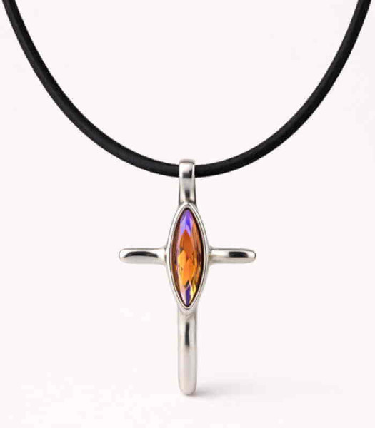 Leather Necklace Large Pink Cross